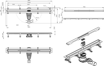 Душевой трап (лоток) AM.PM MasterFlow Slim line 80 см, сталь матовая