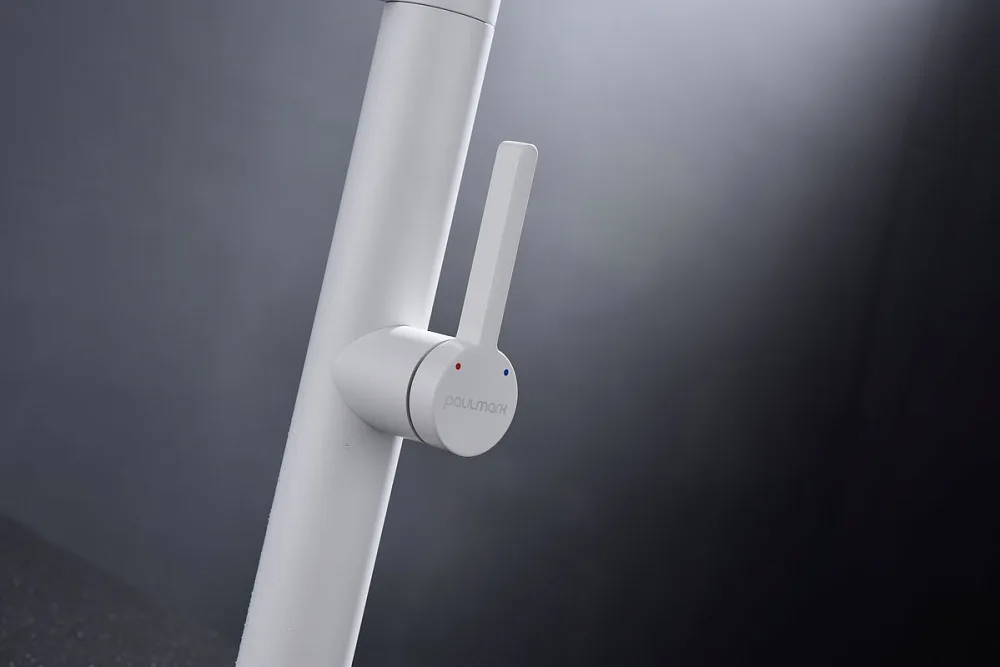 Смеситель для кухни Paulmark Leader Le214101-WH, белый матовый, с гибким изливом Sancos — официальный сайт