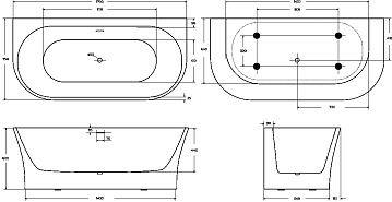 Акриловая ванна BelBagno 170x75 см, BB711-1700-750