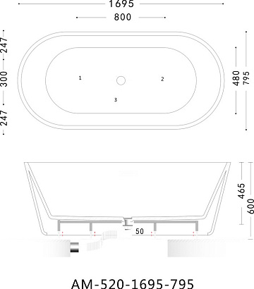 Акриловая ванна Art&Max 170x80 см, AM-520-1695-795