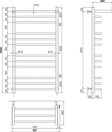 Полотенцесушитель водяной Indigo Brace LBCW100-50GDPR-б/п-60K3пр. с полкой, золото