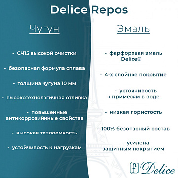 Чугунная ванна Delice Repos 150х70 см
