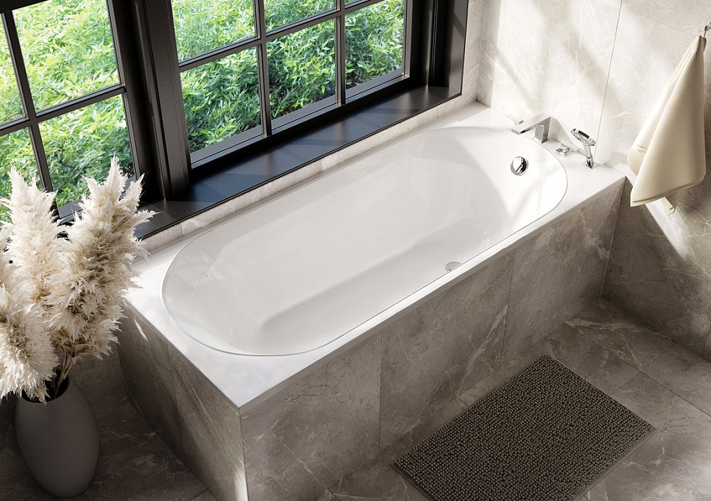 Ванна из искусственного камня Marmo Bagno Патриция 180x80 см, пристенная, белая, на ножках