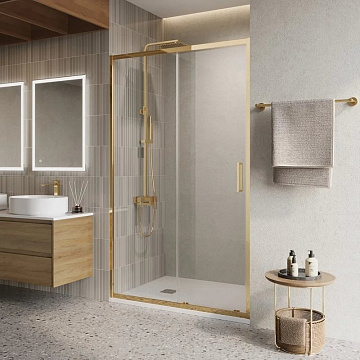 Душевая дверь в нишу BelBagno Luce BF-1-100-C-ORO профиль золото, стекло прозрачное