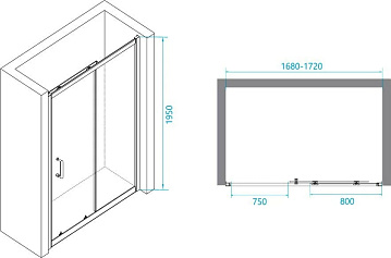 Душевой уголок RGW Passage PA-14+80 см (168-172)x80x195 профиль хром, стекло прозрачное