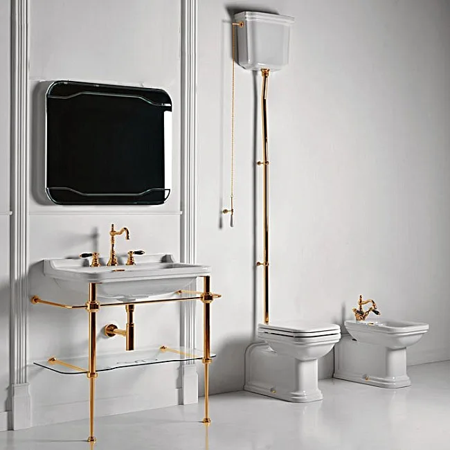 Крышка-сиденье Kerasan Waldorf 418701 белая, с микролифтом, петли золото Sancos — Оригинал