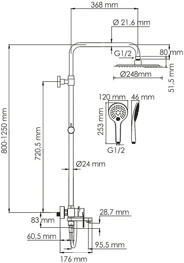 Душевая стойка Wasserkraft Mindel 8500 A185.257.155.WM, белая