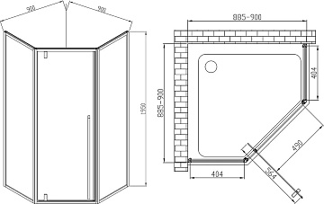 Душевой уголок Vincea Penta VSP-3P900CL 90x90, профиль хром, стекло прозрачное