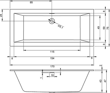 Акриловая ванна Riho Rething Cubic 170x75 см, B105001005