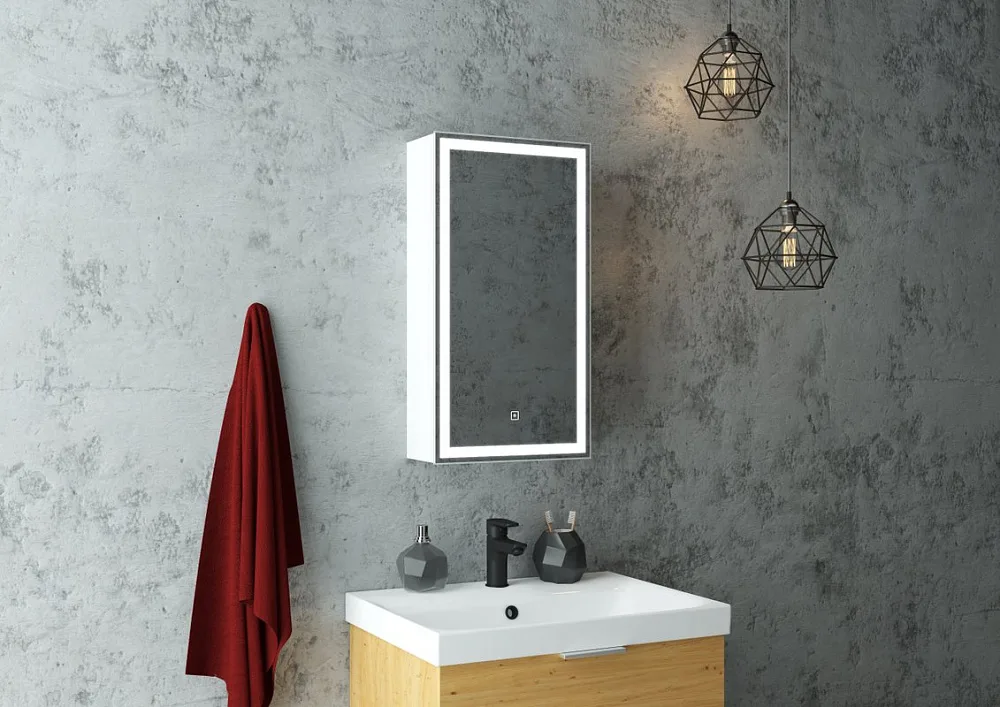 Зеркало-шкаф Art&Max Techno 35 R с подсветкой, белое Sancos — официальный сайт