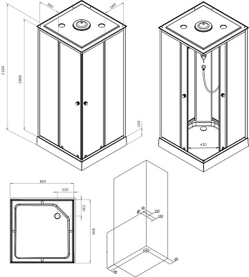Душевая кабина AM.PM X-Joy Square W94C-403-090BT 90х90 см, матовый черный