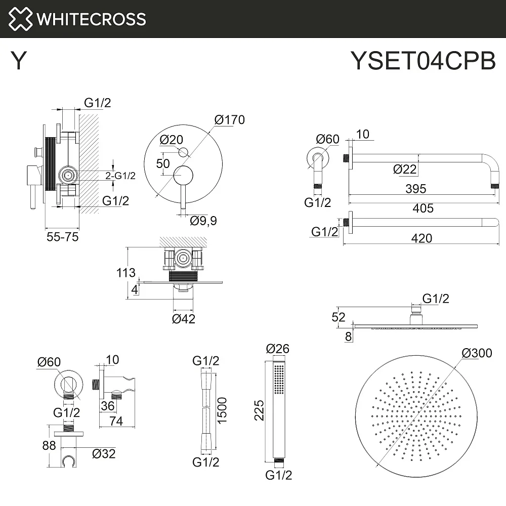 Душевой комплект WHITECROSS Y YSET04CPB, С ВНУТРЕННЕЙ ЧАСТЬЮ, брашированная медь Sancos — официальный сайт