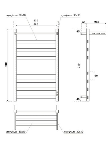 Полотенцесушитель электрический APEXTERMO Терра TR01185WM 80x55 см, подключение справа, слева, скрыт