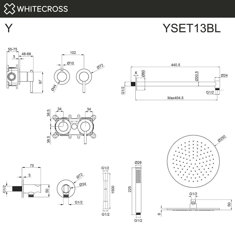 Душевой комплект WHITECROSS Y YSET13BL, С ВНУТРЕННЕЙ ЧАСТЬЮ, черный матовый Sancos — официальный сайт