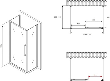 Душевой уголок Abber Schwarzer Diamant AG30110BH-S100B-S100B 110х100, профиль черный, стекло прозрач