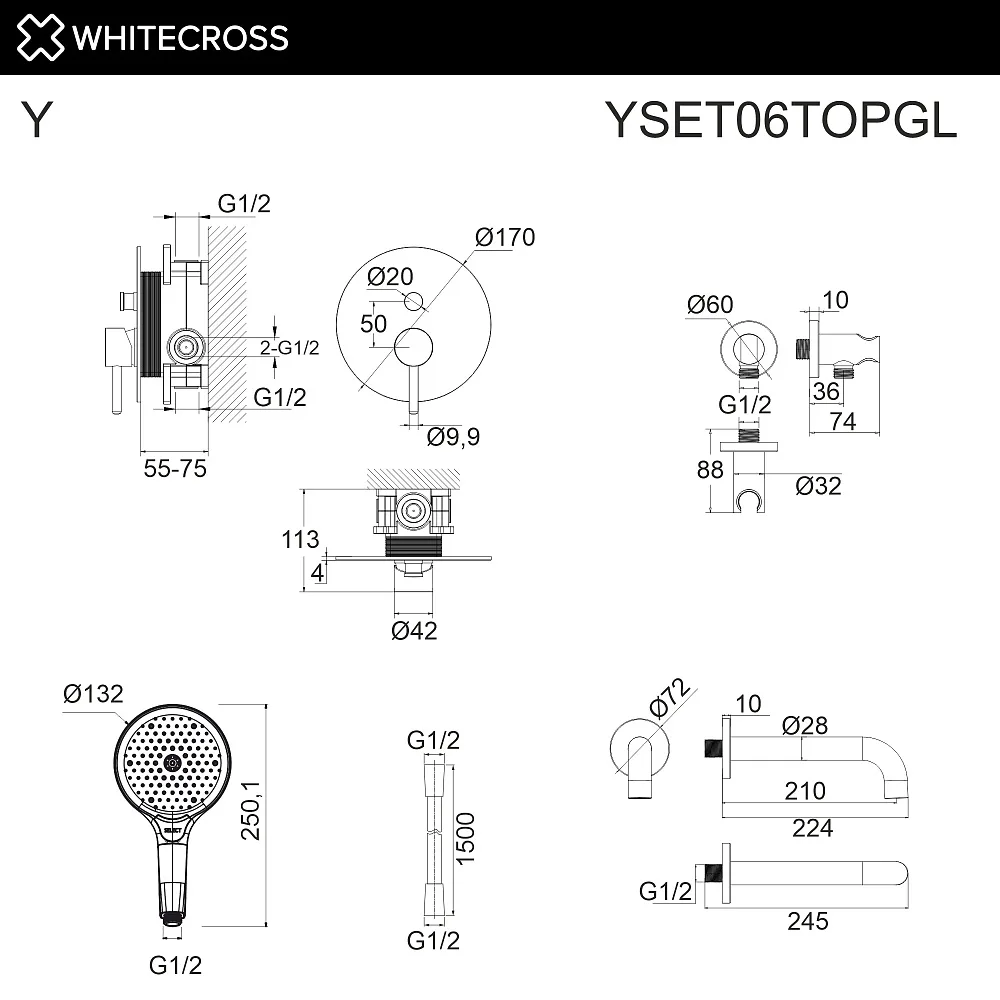 Душевой комплект WHITECROSS Y YSET06TOPGL, С ВНУТРЕННЕЙ ЧАСТЬЮ, золото Sancos — официальный сайт