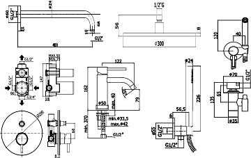 Комплект для ванной Paffoni Light KITZLIG015HG071KING С ВНУТРЕННЕЙ ЧАСТЬЮ, верхний душ 30 см, медово