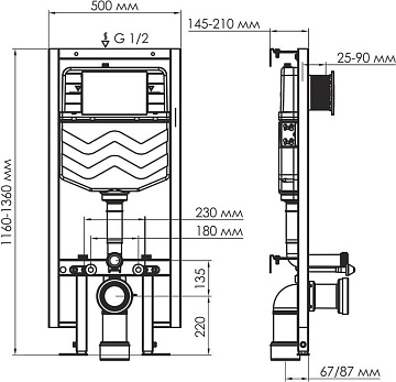 Система инсталляции для унитазов Wasserkraft Vils 56TLT.010.ME.WH02, с кнопкой смыва белой