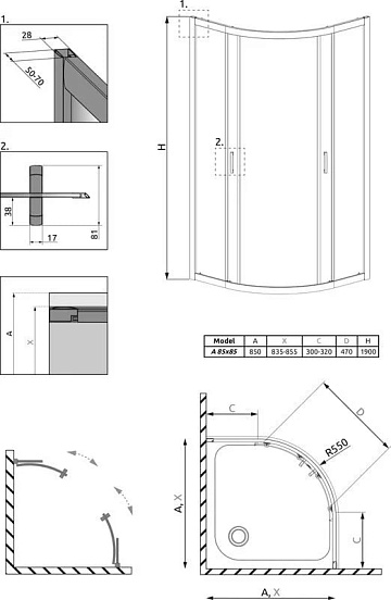 Душевой уголок Radaway Premium Plus A 85x190 прозрачное стекло