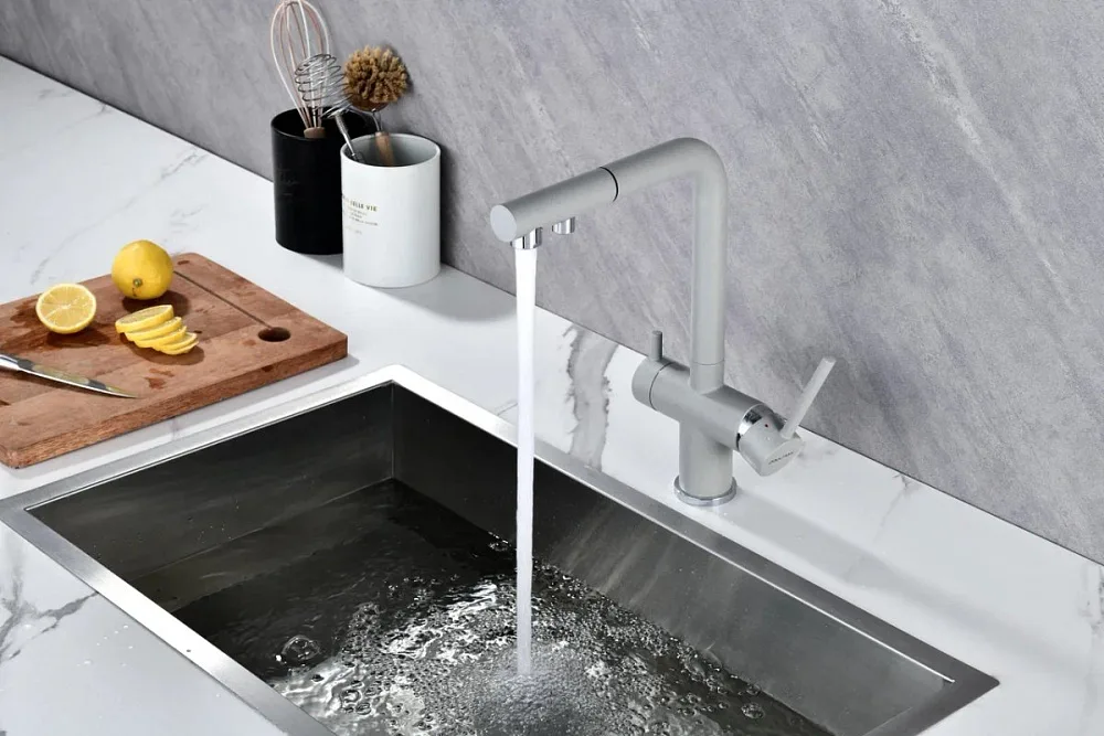 Смеситель для кухни Paulmark Serpentine Se213222-GRS серый дым Sancos — официальный сайт