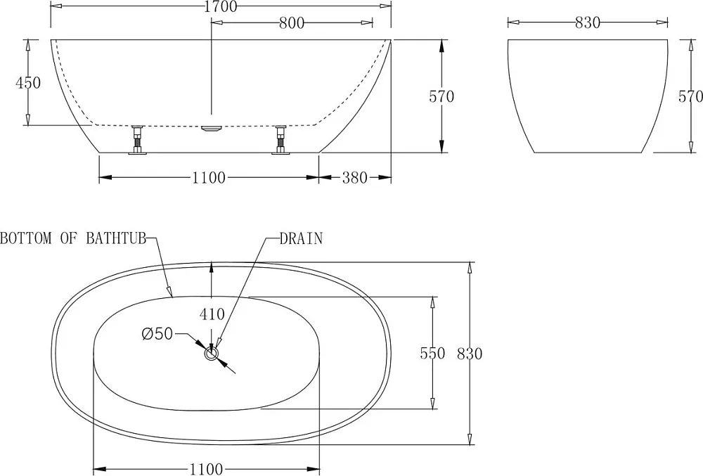Акриловая ванна BelBagno BB80-1700-W0 170x85 см, отдельностоящая, белая, овальная, на ножках Sancos — официальный сайт