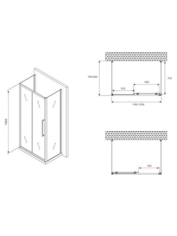 Душевой уголок Abber Schwarzer Diamant AG30120BMH-S80BM-S80BM 120х80 см, профиль матовый черный, сте