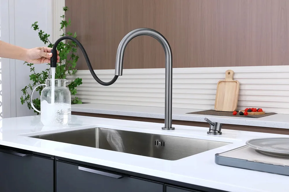Смеситель для кухни Paulmark Estetica Es218006-GM вороненая сталь Sancos — официальный сайт