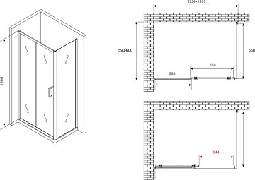 Душевой уголок Abber Schwarzer Diamant AG30130B5-S60B5 130x60, профиль черный, стекло прозрачное