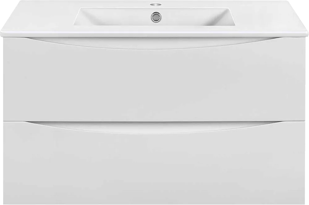 Тумба под раковину без столешницы Vincea Mia Slim 90, подвесная, 2 ящика, белая глянцевая Sancos — официальный сайт