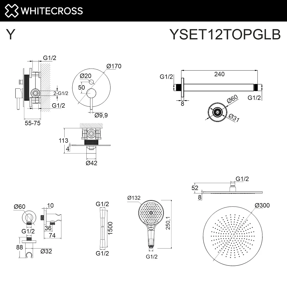 Душевой комплект WHITECROSS Y YSET12TOPGLB, С ВНУТРЕННЕЙ ЧАСТЬЮ, брашированное золото Sancos — официальный сайт