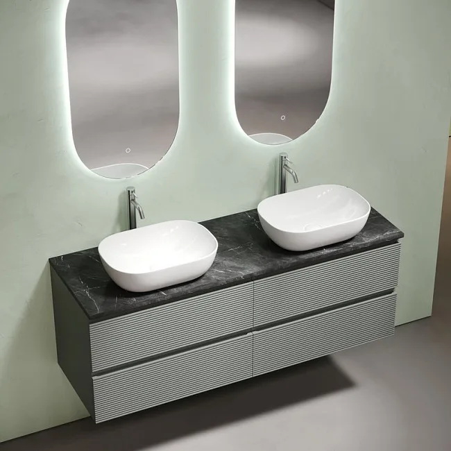 Столешница в ванную под раковину, из керамогранита Sancos Black Sky 140х46 c отверстием под смесител Sancos — Оригинал