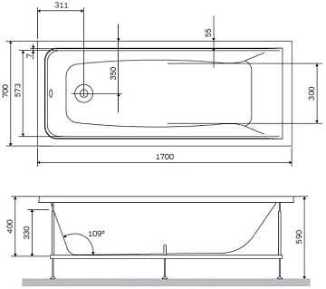 Акриловая ванна AM.PM Gem S 170x70 см, W93A-170-070B-A