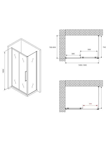 Душевой уголок Abber Schwarzer Diamant AG30130BMH-S80BM 130х80 см, профиль матовый черный, стекло ма