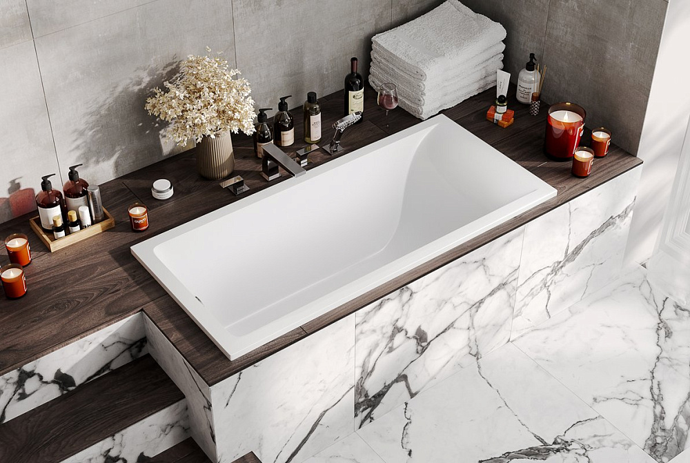 Ванна из искусственного камня Marmo Bagno Алесса 170x75 см, встраиваемая, белая, на ножках
