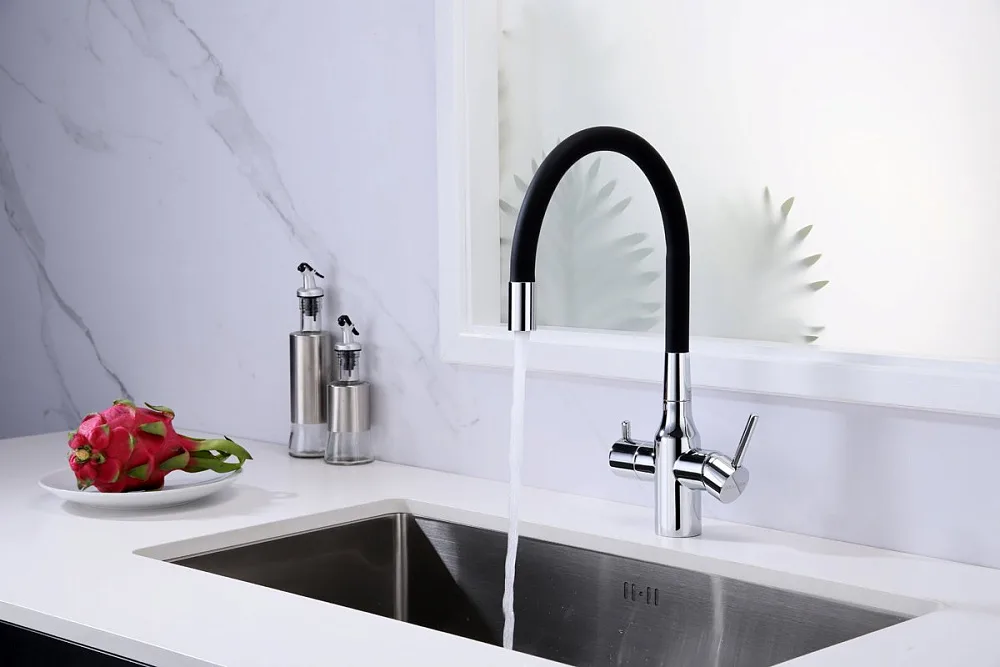 Смеситель для кухни Paulmark Salix 213419-CR, хром, черный, с гибким изливом Sancos — официальный сайт