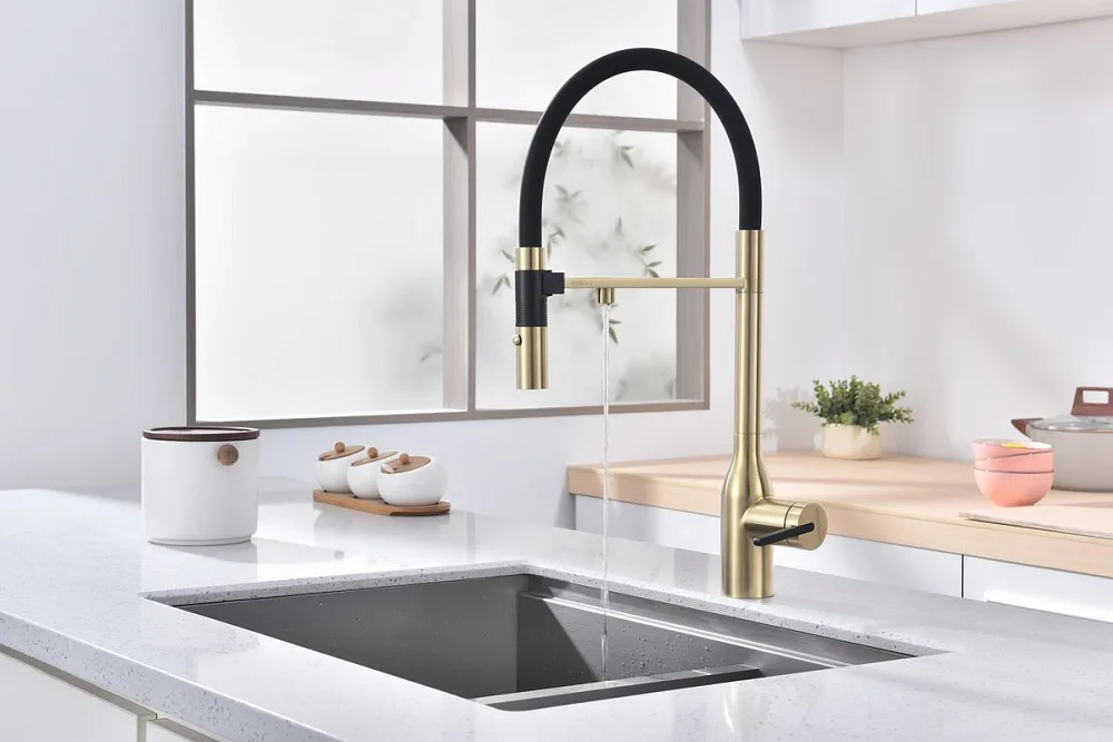 Смеситель для кухни Paulmark Magneto One Ma213188-LG, светлое золото Sancos — официальный сайт