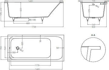 Ванна из искусственного камня Salini Orlanda S-Sense 170x80 см, встраиваемая, матовая белая, на ножк