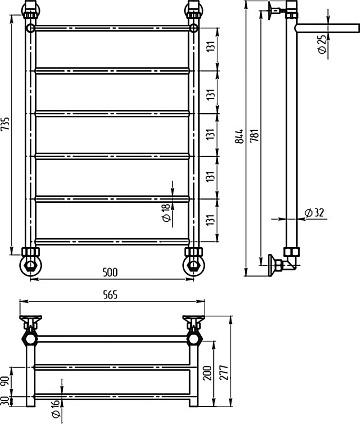 Полотенцесушитель водяной Двин FJ 80/50 К1, 1"-1/2" полированный хром