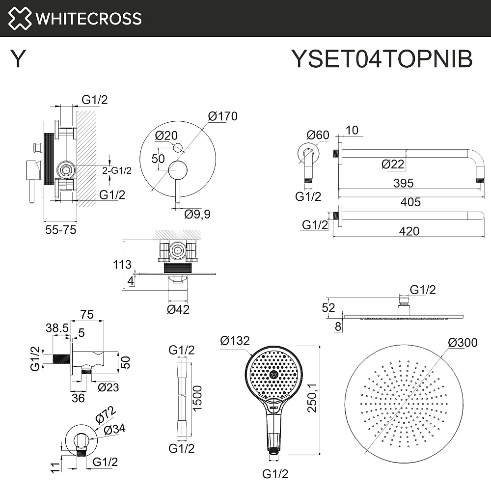 Душевой комплект WHITECROSS Y YSET04TOPNIB, С ВНУТРЕННЕЙ ЧАСТЬЮ, брашированный никель Sancos — официальный сайт