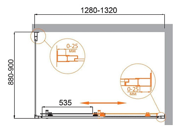 Душевой уголок Cezares Molveno AH 11 130+90 P Cr 130х90 см, профиль хром, стекло рифленое