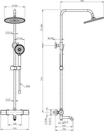 Душевая стойка Wonzon & Woghand INN 2 WW-A3006-T1-CR, хром