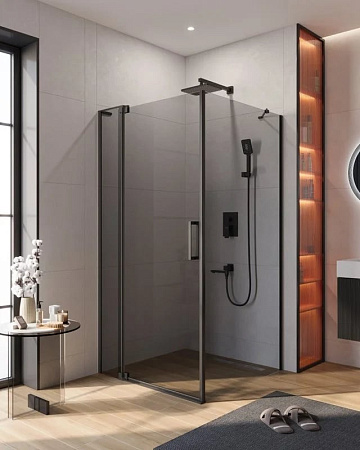 Душевой уголок Cezares Slider AH 1 100-90/100 Grigio Nero профиль черный, стекло серое