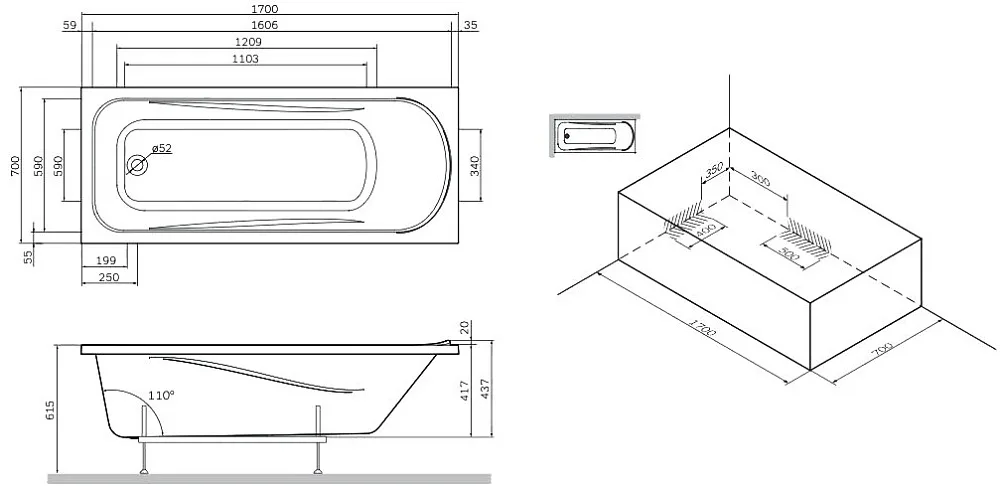 Акриловая ванна AM.PM Sense W75A-170-070W-KL 170x70 см, пристенная, белая, с каркасом Sancos — официальный сайт