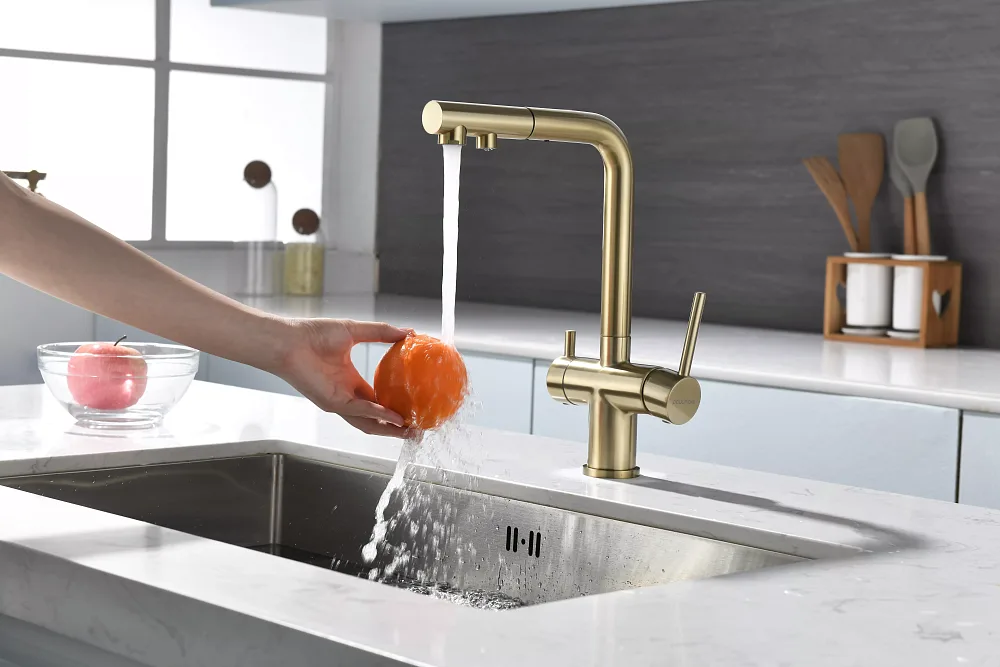 Смеситель для кухни Paulmark Serpentine Se213222-BG золото брашированное Sancos — официальный сайт