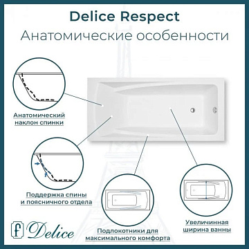 Ванна из литьевого мрамора Delice Respect 170х80 см, пристенная