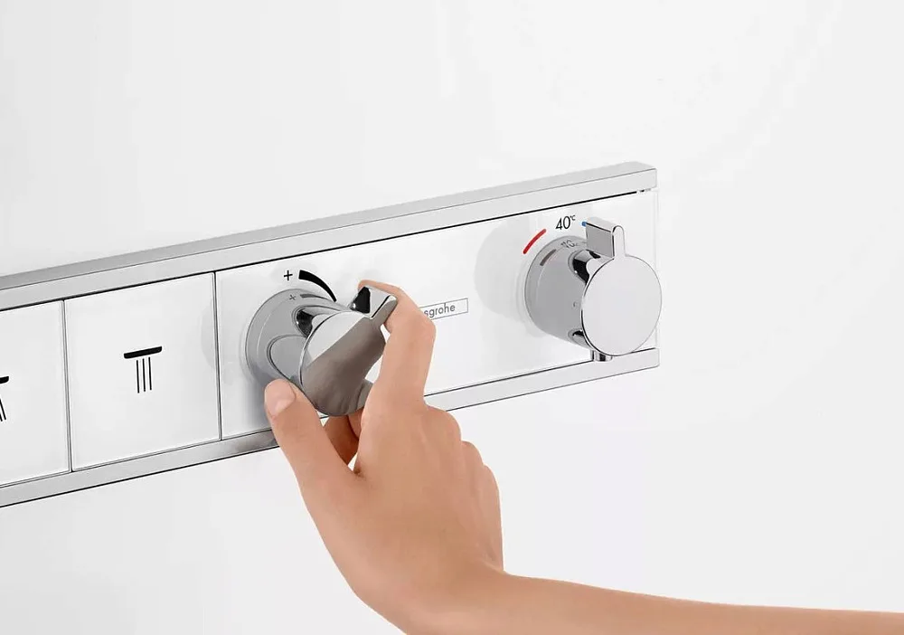 Термостатический смеситель встраиваемый Hansgrohe RainSelect 15355400, для душа, матовый белый, хром Sancos — официальный сайт