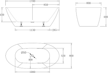 Акриловая ванна BelBagno 170x80 см, BB77-1700-W0