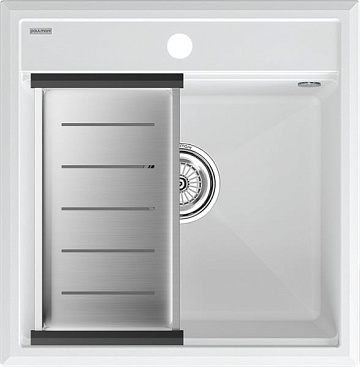 Мойка кухонная Paulmark Stepia PM115051-WH+A375-BS с коландером, белая