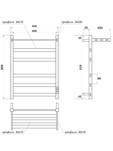 Полотенцесушитель электрический APEXTERMO Терра TR01164WM 60x45 см, подключение справа, слева, скрыт