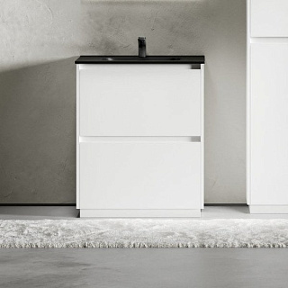 Тумба с раковиной Sancos Libra Floor 70 белый глянец, черная раковина CN7007MB